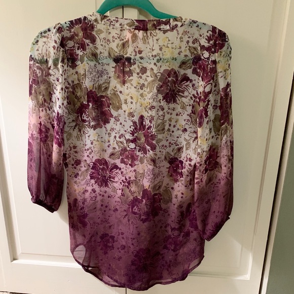Dolled Up by Fang Sheer Purple Ombre Floral Blouse - Picture 2 of 8